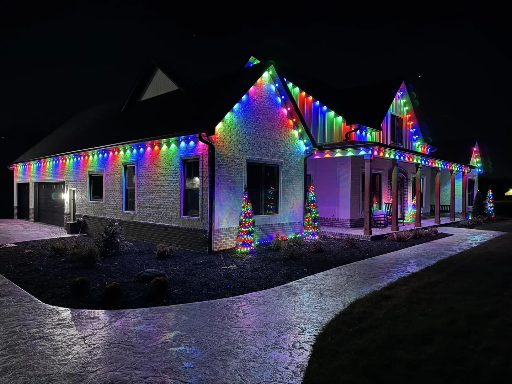 Govee lights installed along a roofline